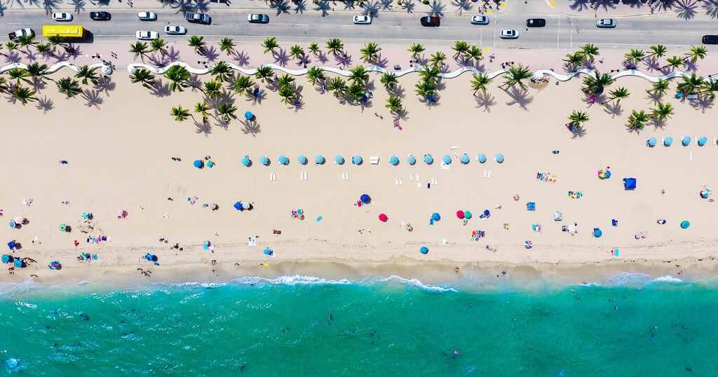 Aerial view of a beach on Spring Break